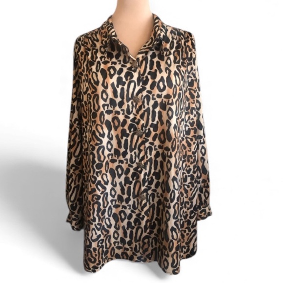 Joanna Long Sleeve Leopard Print Button Front Blouse Women’s Plus Size 3X NWOT - Picture 1 of 12